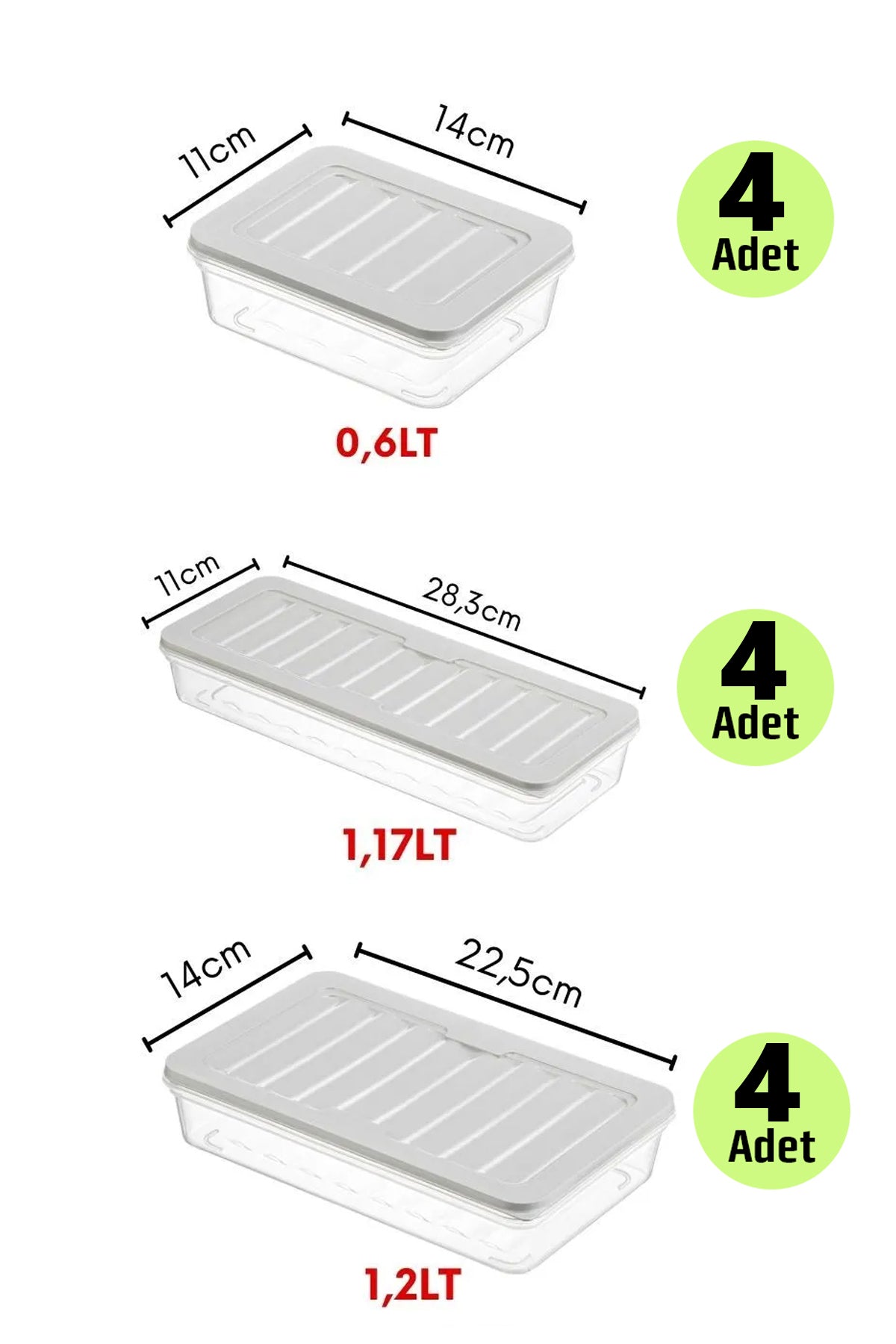 12 Adet Fitbox Saklama Kabı Buzdolabı ve Buzluk Düzenleyici Hava Geçirmez Set