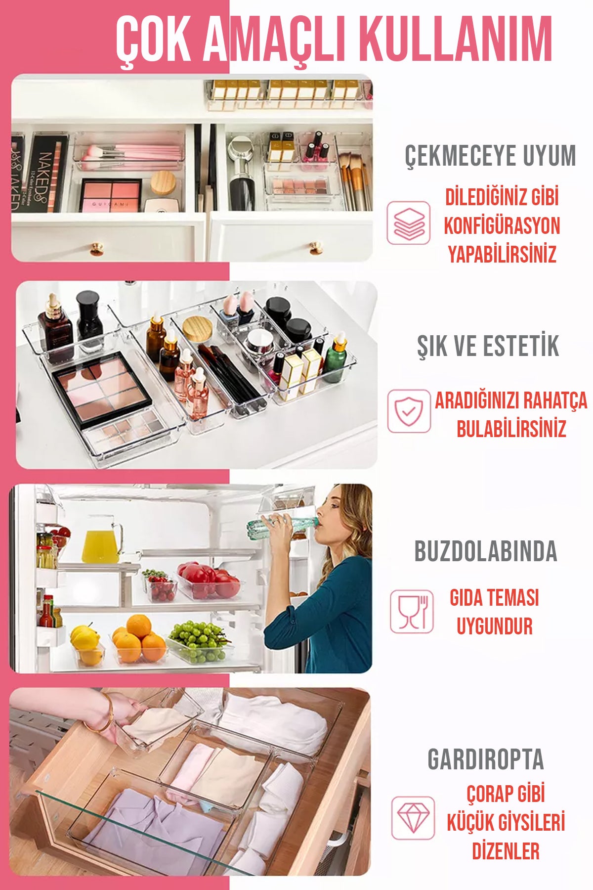 16 Parça Çok Amaçlı Makyaj Organizeri Çekmece Düzenleyici Şeffaf Modüler