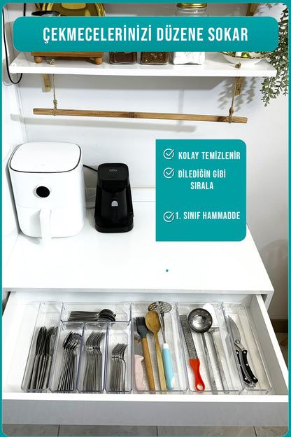 8'li Modüler Kaşıklık ve Kepçelik Düzenleyici Organizer - İki Çekmecede Kullanılabilir
