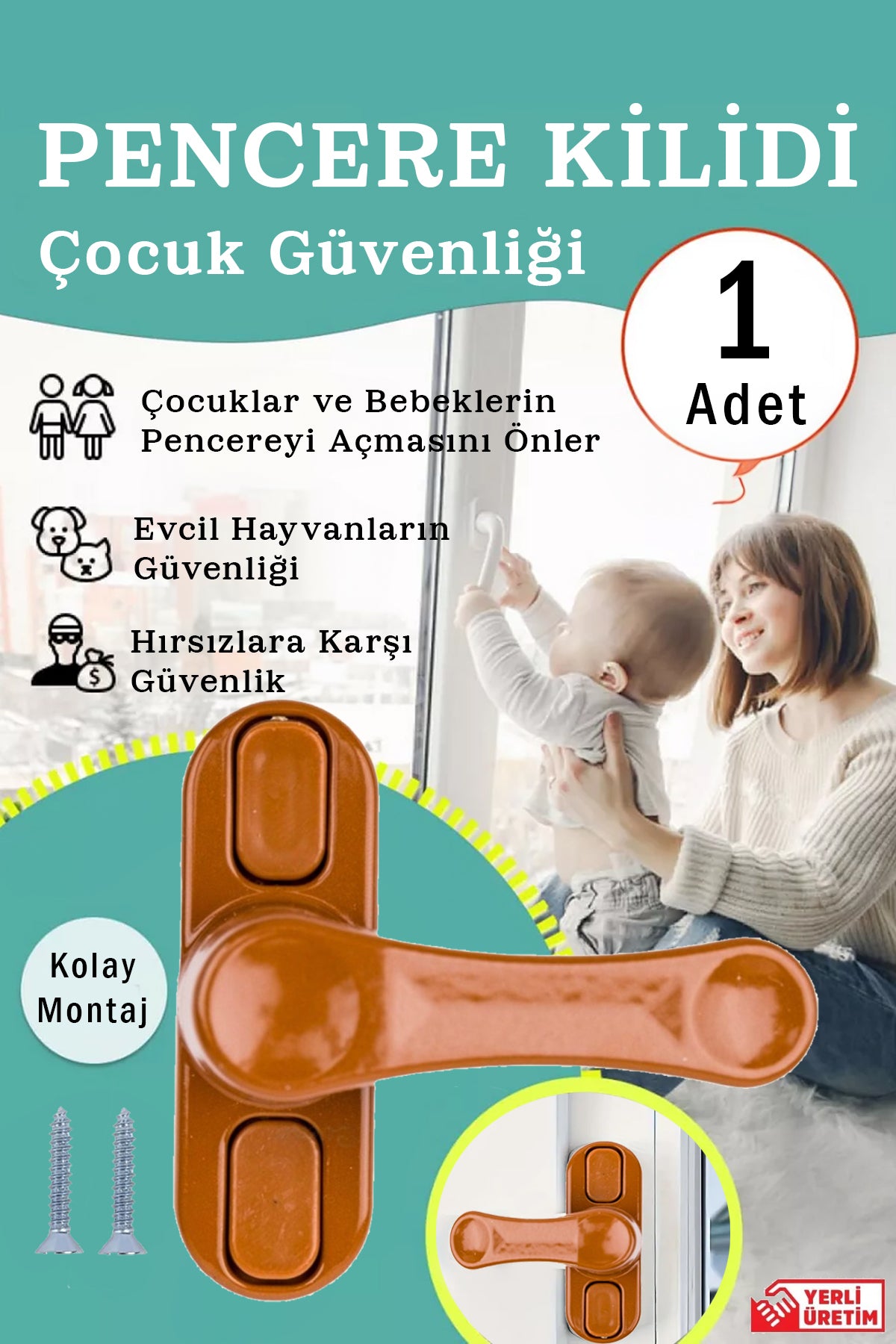 1 Adet Pencere Kilidi Pvc Pimapen Cam Balkon Çocuk Güvenlik ve Emniyet Kilidi