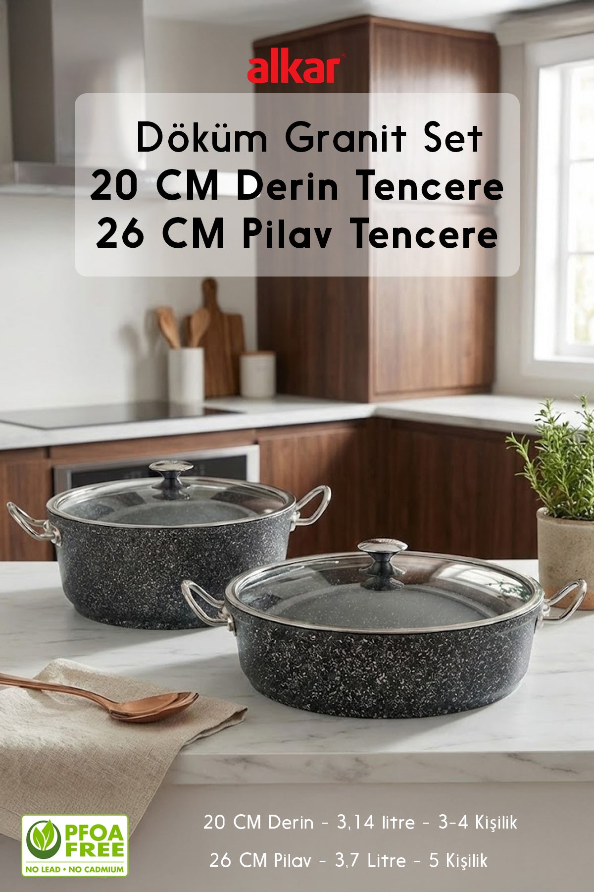 Granit Döküm 20 CM Derin Tencere ve 26 Cm Basık Pilav ve Karnıyarık Tencere Seti 2'li Set