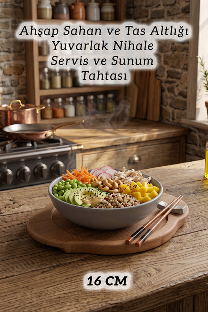 16 CM Masif Ahşap Çorba Tası ve Kasesi Altlığı Restoran Lokanta Servis Sunum Tahtası