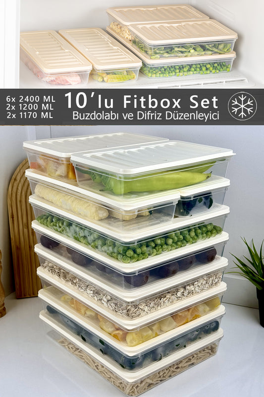 10'lu Fitbox Set Hava Geçirmez Buzluk ve Buzdolabı Düzenleyici Set