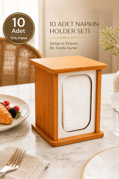 10 Adet Premium Ahşap Peçetelik | Dekoratif Ahşap Peçete Kutusu Kare Tasarım