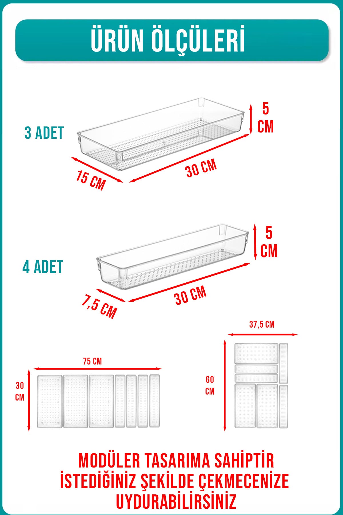 7'li Kepçelik Kepçe Düzenleyici Çekmece İçi Modüler Organizer