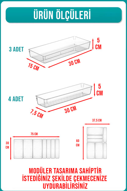 7'li Kepçelik Kepçe Düzenleyici Çekmece İçi Modüler Organizer