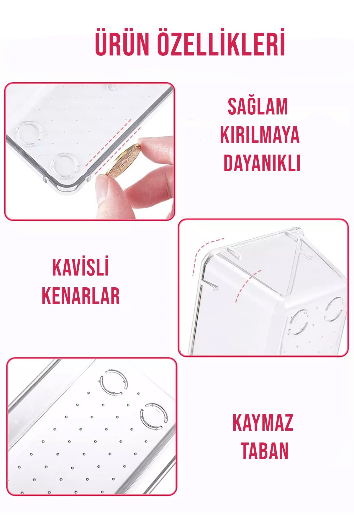 10'lu Çok Amaçlı Çekmece İçi Düzenleyici Set Şeffaf Organizer Makyaj Takı Organizeri