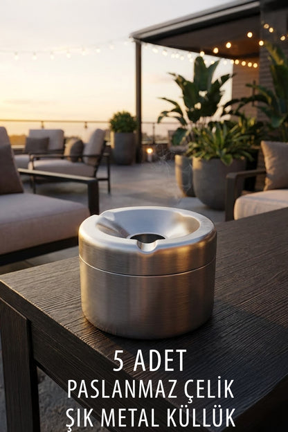 5 ADET METAL ŞIK PASLANMAZ ÇELİK KÜLLÜK OTEL RESTORANT KAFE UYGUN