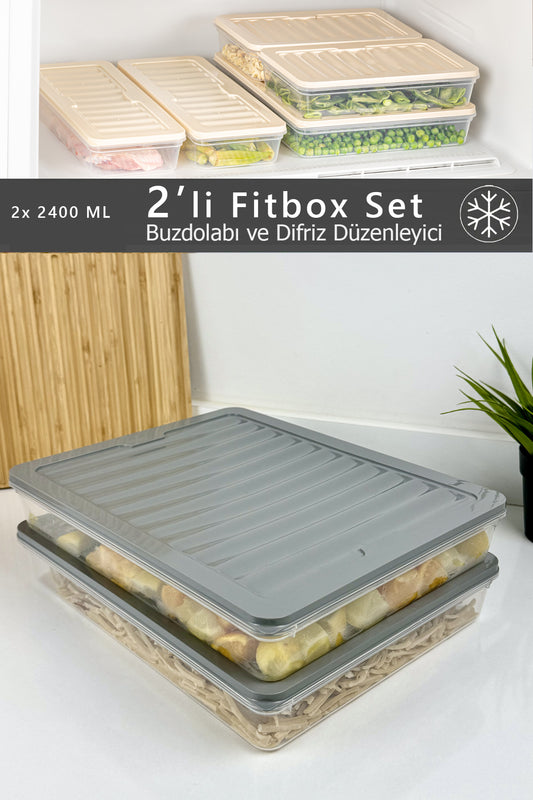 2'li Fitbox Set 2400 ML Hava Geçirmez Buzdolabı ve Buzluk Düzenleyici