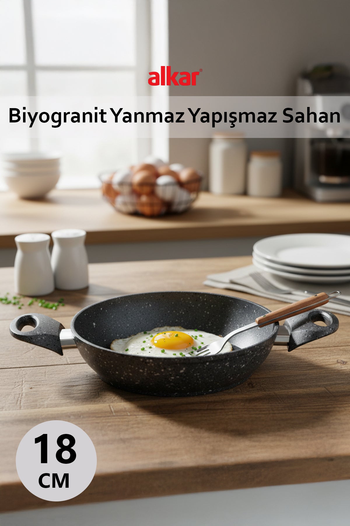 18 CM Biyogranit Döküm Granit Yanmaz Yapışmaz Sahan