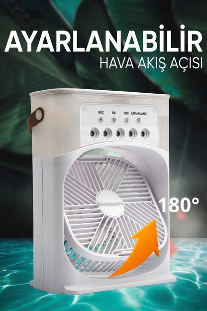 Çok Fonksiyonlu Su Hazneli Vantilatör - Nemlendirici, Aromaterapi ve 7 Renk Taşınabilir USB Tip-C