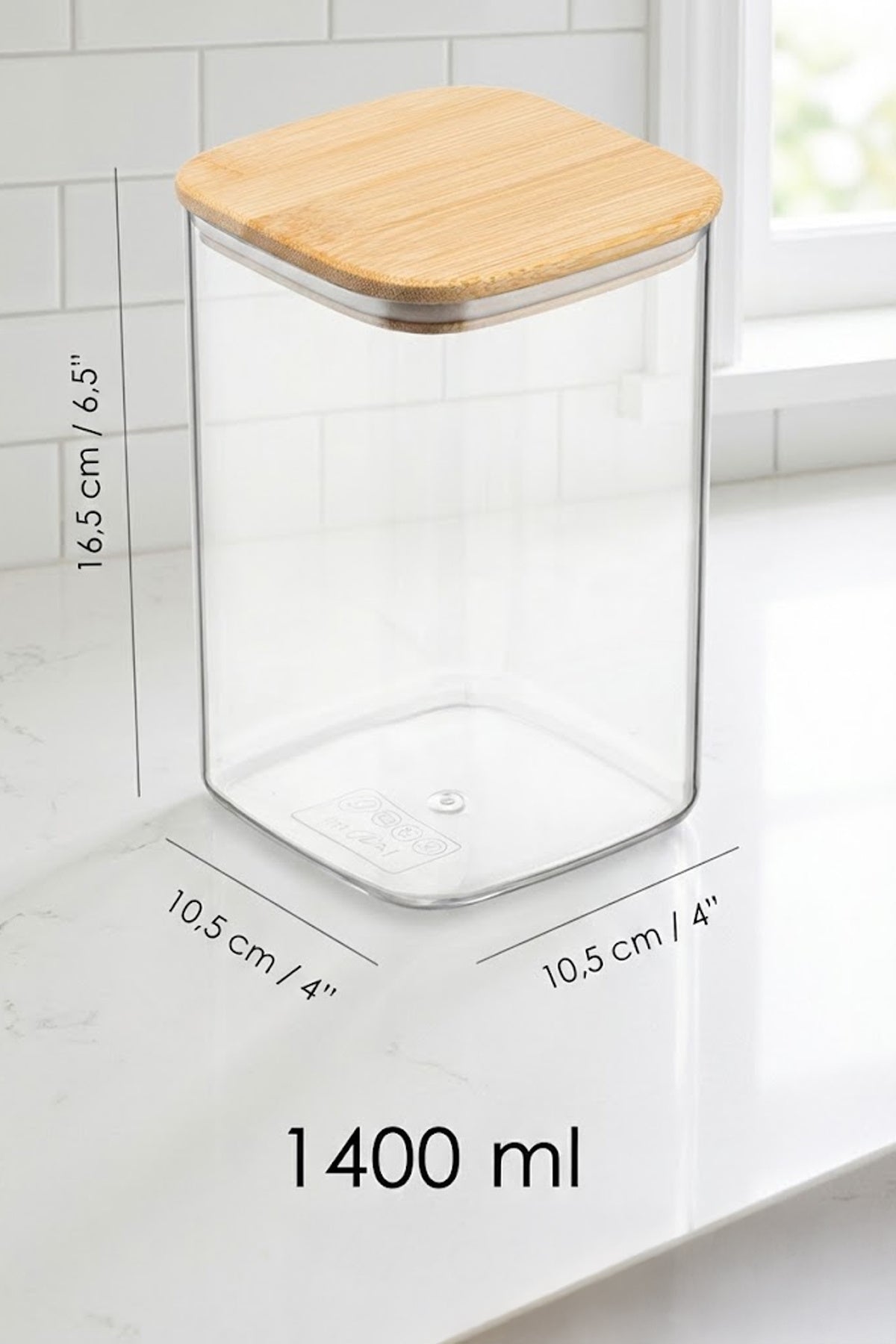 Bambu Kapaklı Kare 6’lı 1400 ML Hava Geçirmez Gıda Saklama Kabı Seti – 1.4 Litre