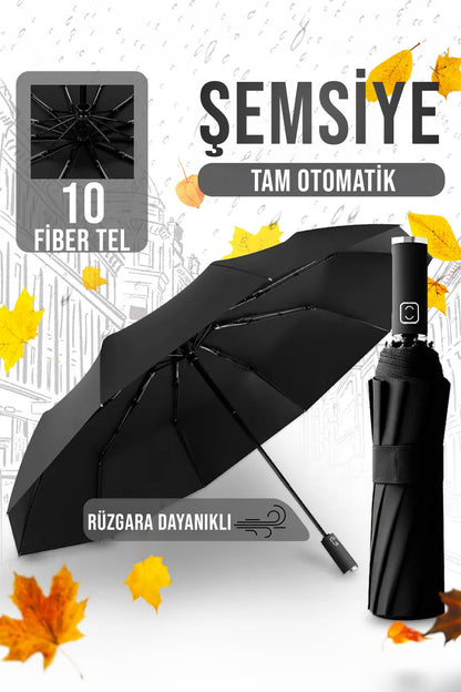 Tam Otomatik 10 Tel Rüzgara Dayanıklı Kırılmaz Şemsiye