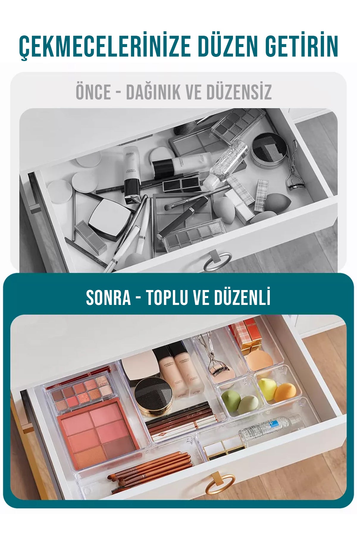 16 Parça Modüler Çok Amaçlı Çekmece İçi Düzenleyici Makyaj Takı Ofis Mutfak Organizeri