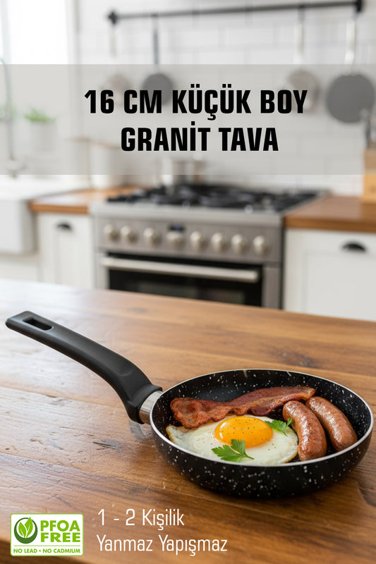 16 CM Küçük Boy Granit Yanmaz Yapışmaz Kahvaltılık Tava