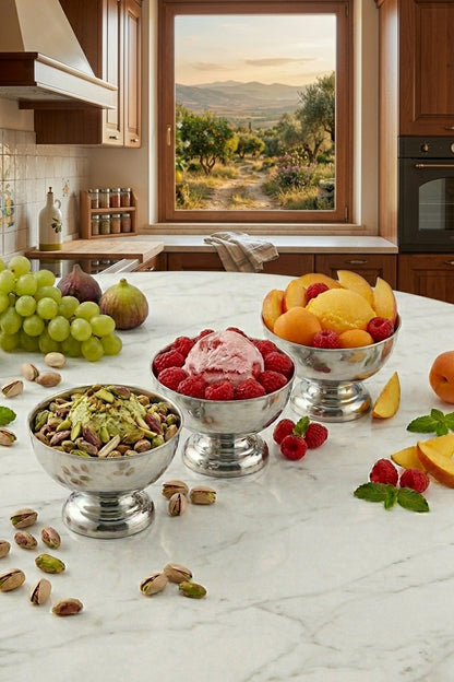 4 Parça Çelik Dondurma Sunum Tepsisi Ayaklı Çerez Kasesi Stainless Steel