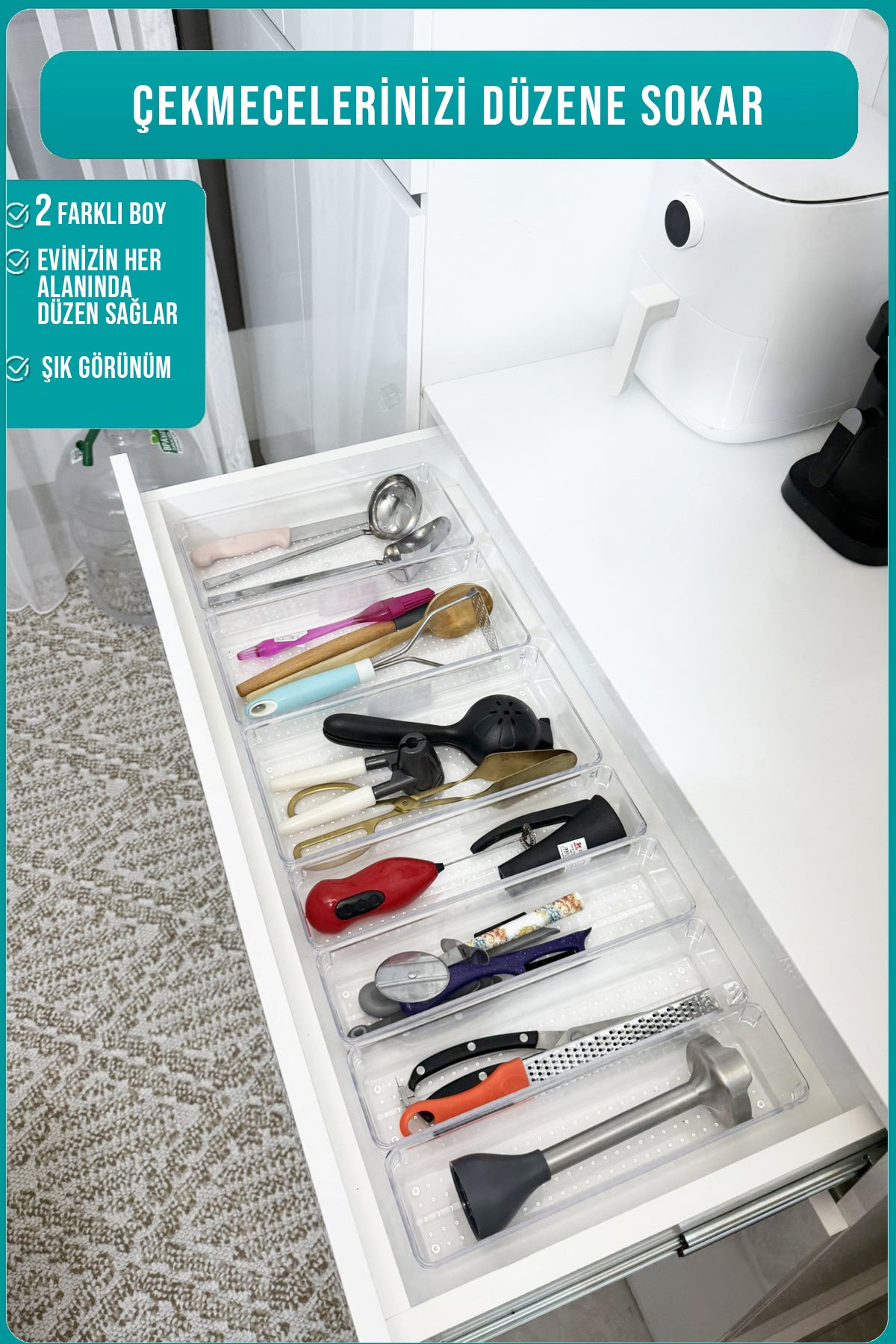 7'li Kepçelik Kepçe Düzenleyici Çekmece İçi Modüler Organizer