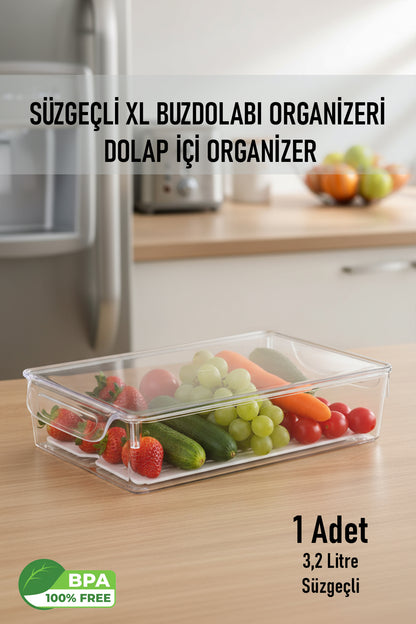 FrostyBox XL Sığ Süzgeçli Kapaklı Buzdolabı Düzenleyici ve Dolap içi Organizer 1 Adet