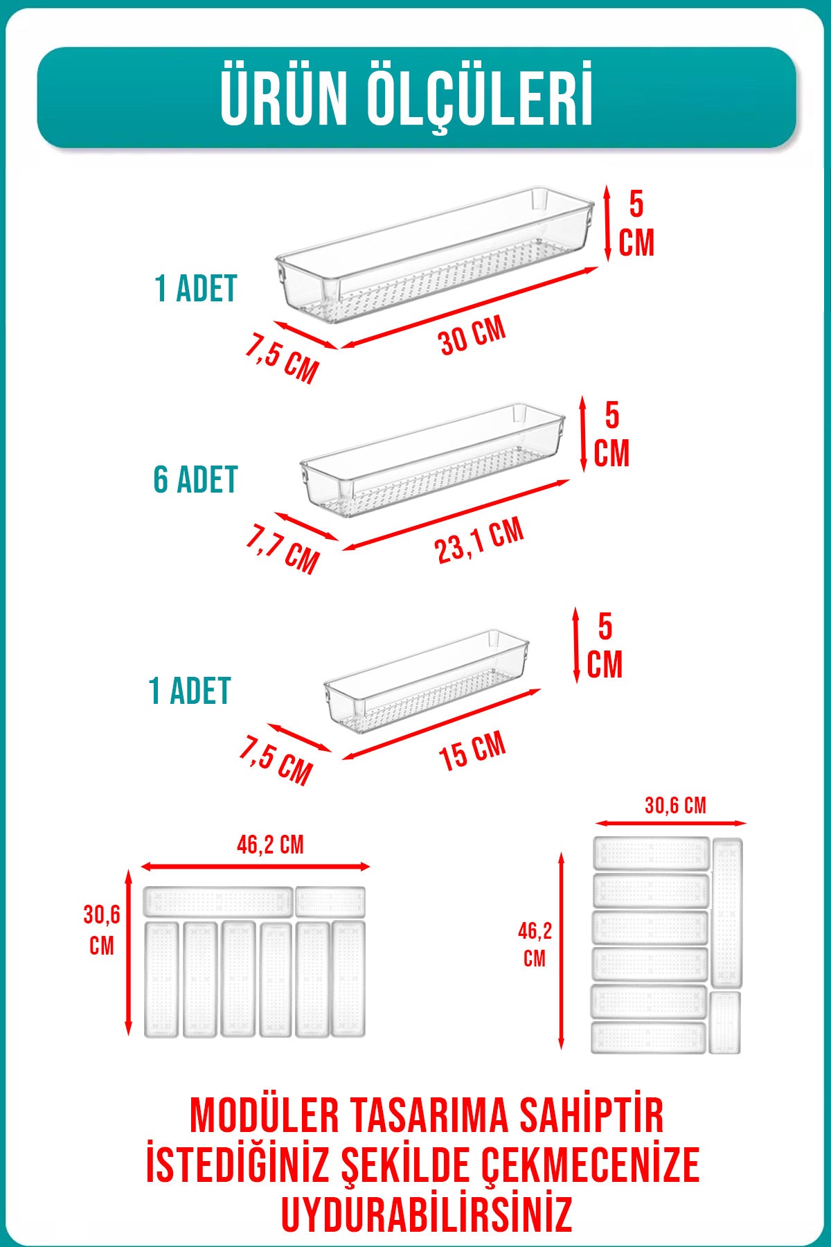 8 Parça Modüler Kaşıklık Kaşık Düzenleyici Organizer Çekmece İçi Düzenleyici