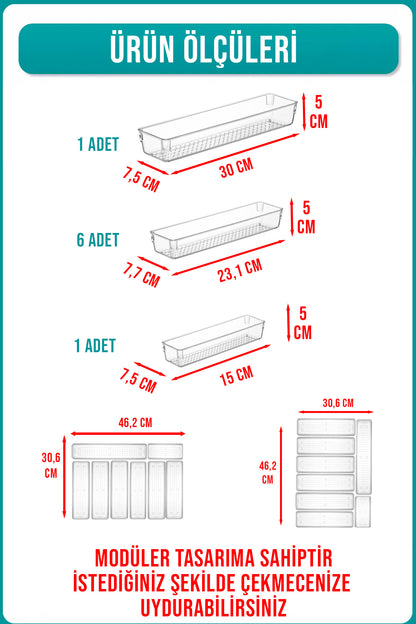 8 Parça Modüler Kaşıklık Kaşık Düzenleyici Organizer Çekmece İçi Düzenleyici