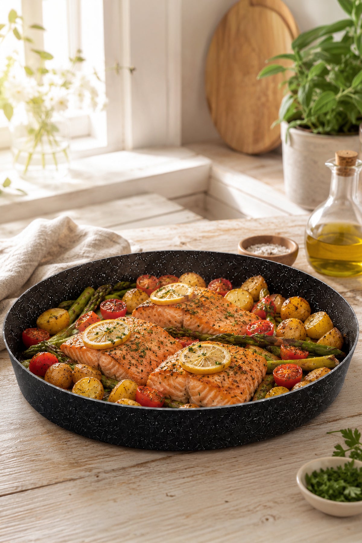 Granit Yanmaz Yapışmaz Tepsi Seti 32-36-40 Cm Fırın Tepsi
