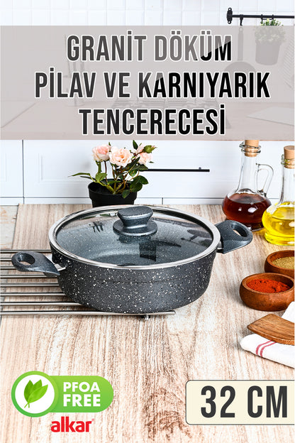 Ezme Granit Yanmaz Yapışmaz Ağır Pilav Tenceresi El Yakmayan Kulplar