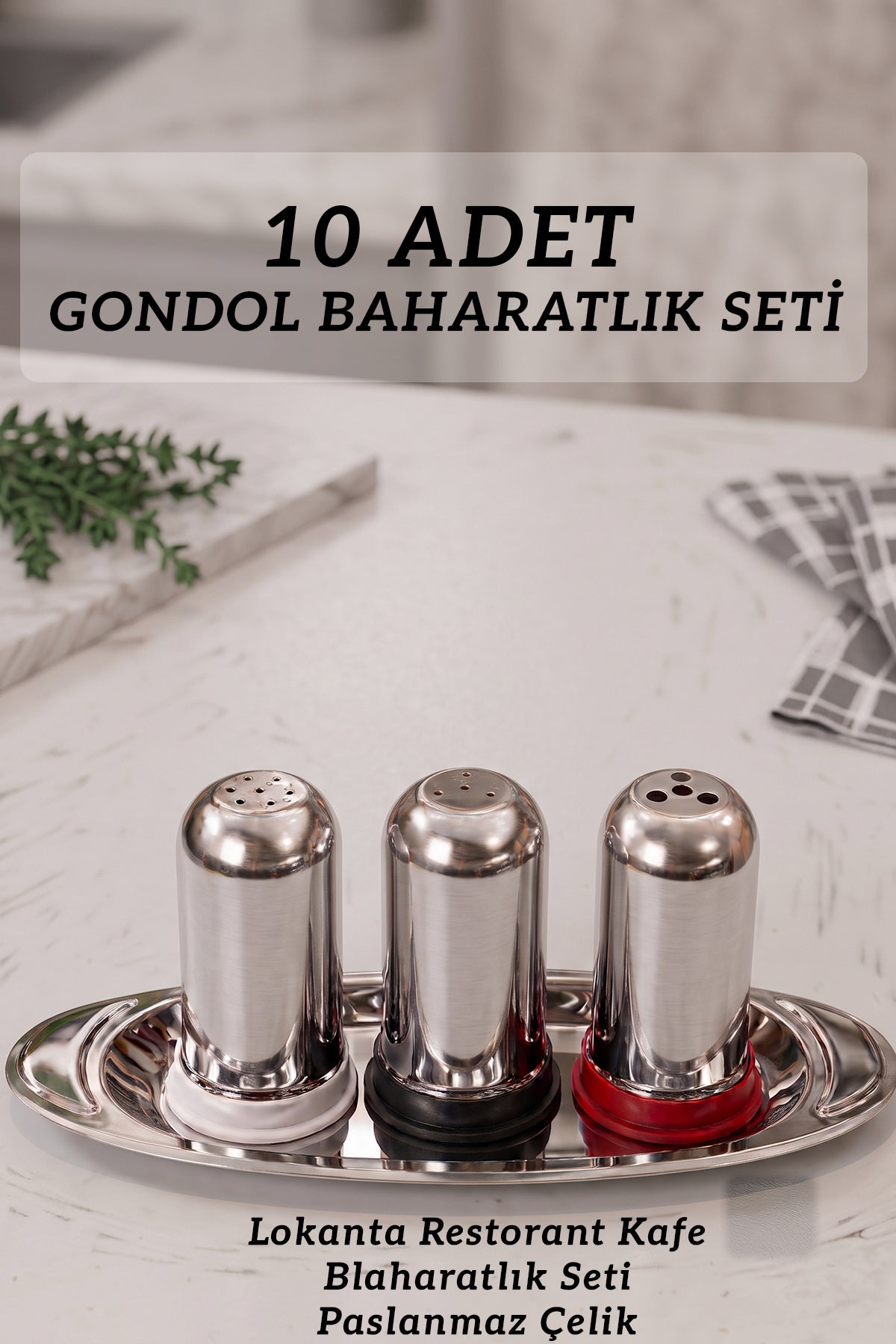 10 ADET Paslanmaz Çelik Baharatlık Seti Tepsili – Profesyonel Tuzluk, Karabiberlik ve Baharat Takımı | Restoran, Kafe ve Ev Kullanımı