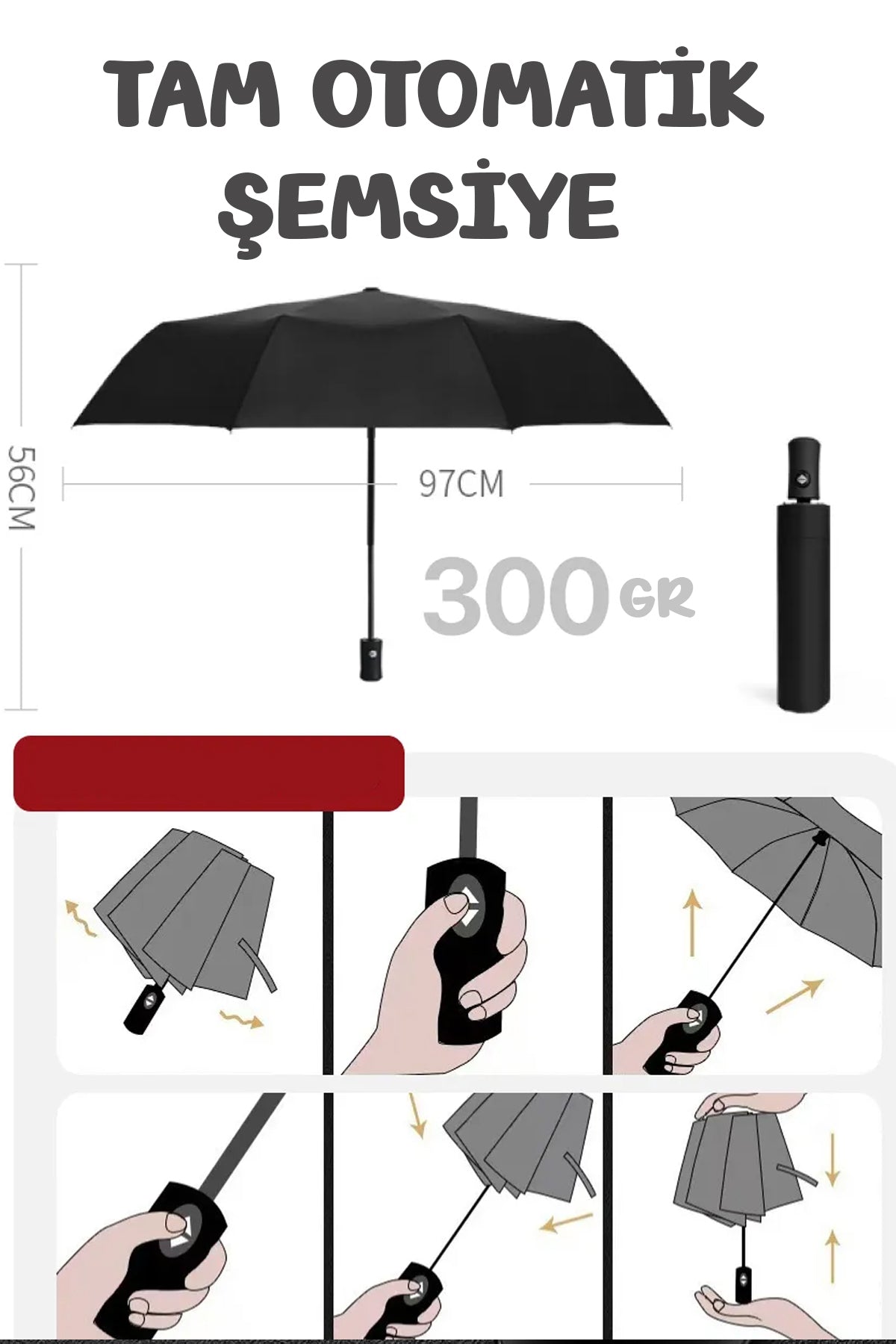 8 Tel Tam Otomatik Çanta Boy Şemsiye
