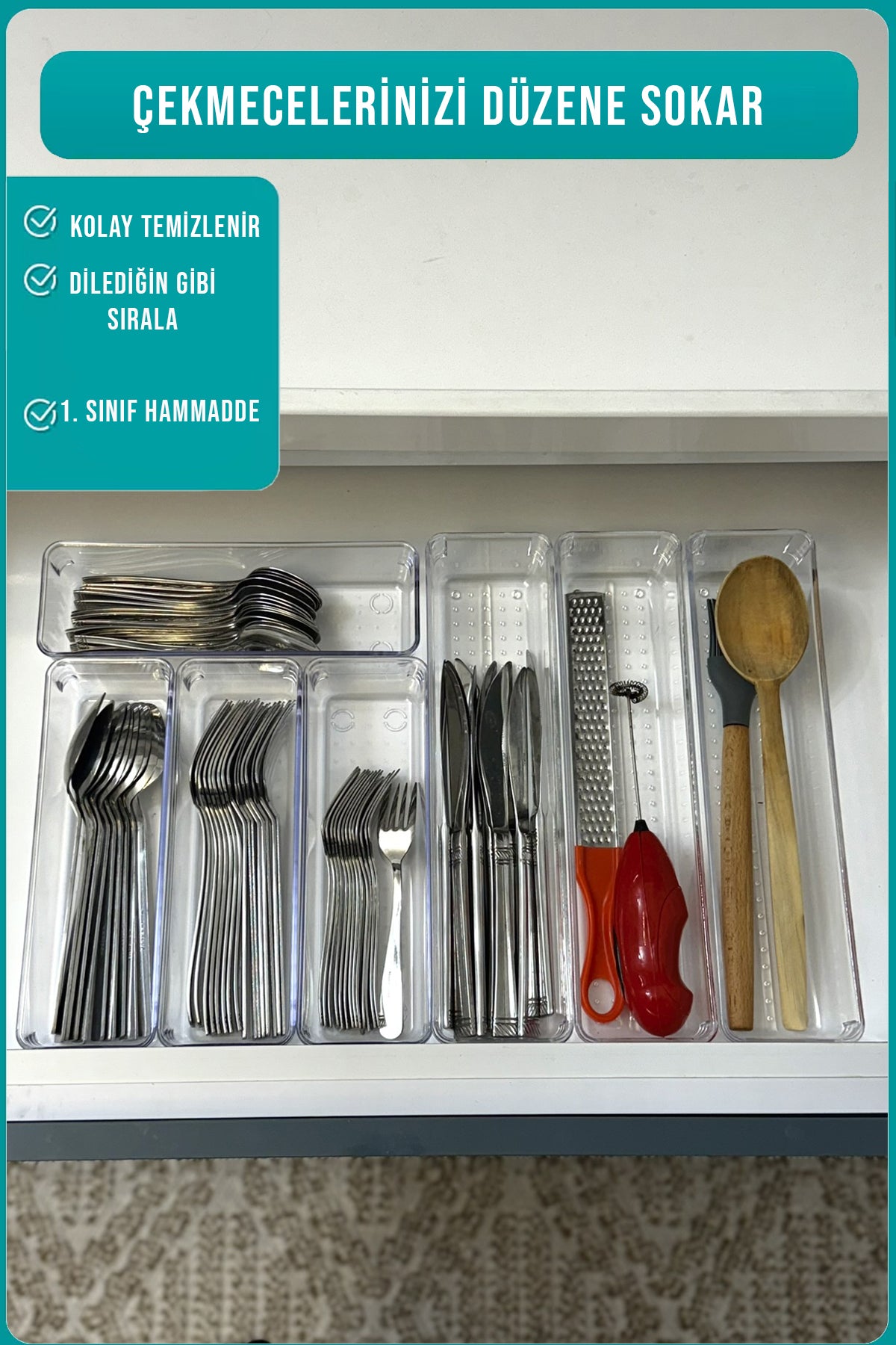 7 Parça Modüler Mutfak Kaşıklık ve Çekmece İçi Düzenleyici Organizer Set