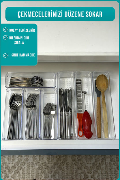 7 Parça Modüler Mutfak Kaşıklık ve Çekmece İçi Düzenleyici Organizer Set
