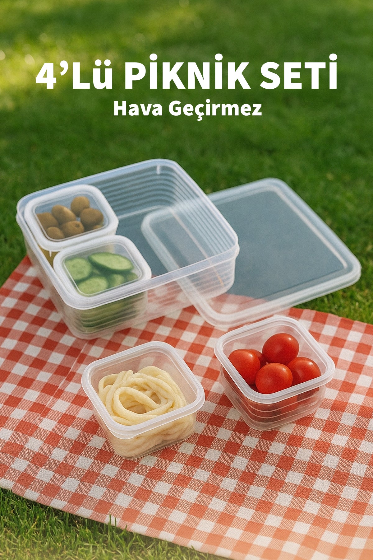 4'lü Hava Geçirmez Piknik Seti Saklama Kabı Şeffaf Kapaklı Kahvaltı Seti