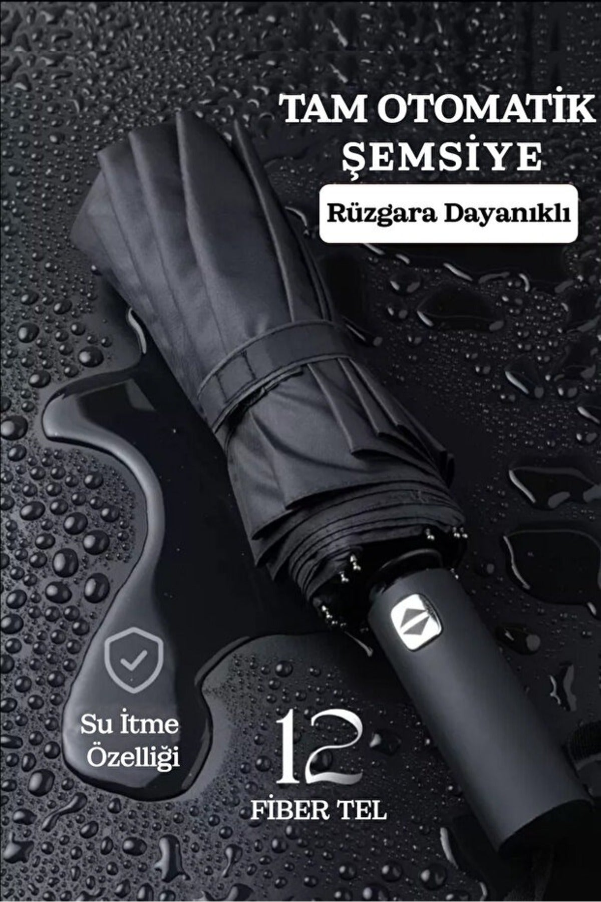 Çanta Boy Tam Otomatik Rüzgara Dayanıklı Fiber 12 Tel Şemsiye