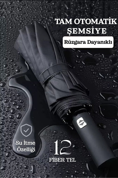 Çanta Boy Tam Otomatik Rüzgara Dayanıklı Fiber 12 Tel Şemsiye