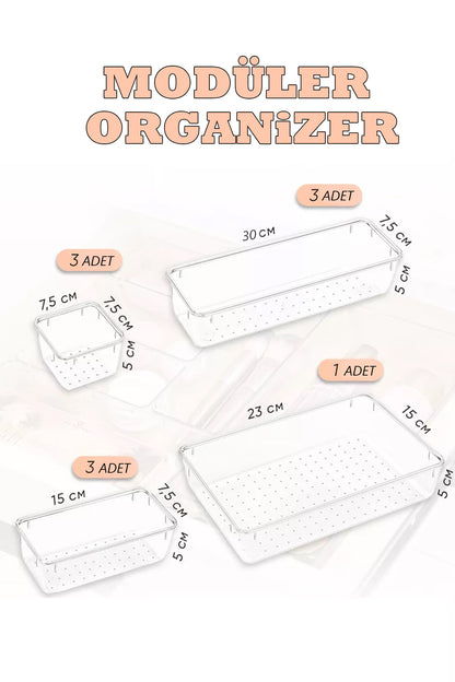 10'lu Modüler Makyaj Malzemeleri ve Takı Organizeri Çekmece Düzenleyici Set