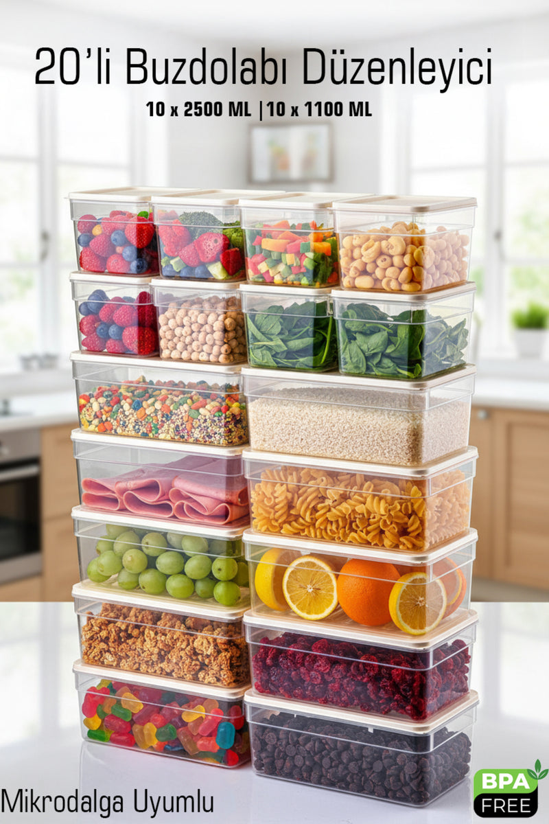 20’li Derin Saklama Kabı Seti 10x2500 ml 10x1100 ml – BPA’sız Sızdırmaz Mikrodalga Uyumlu