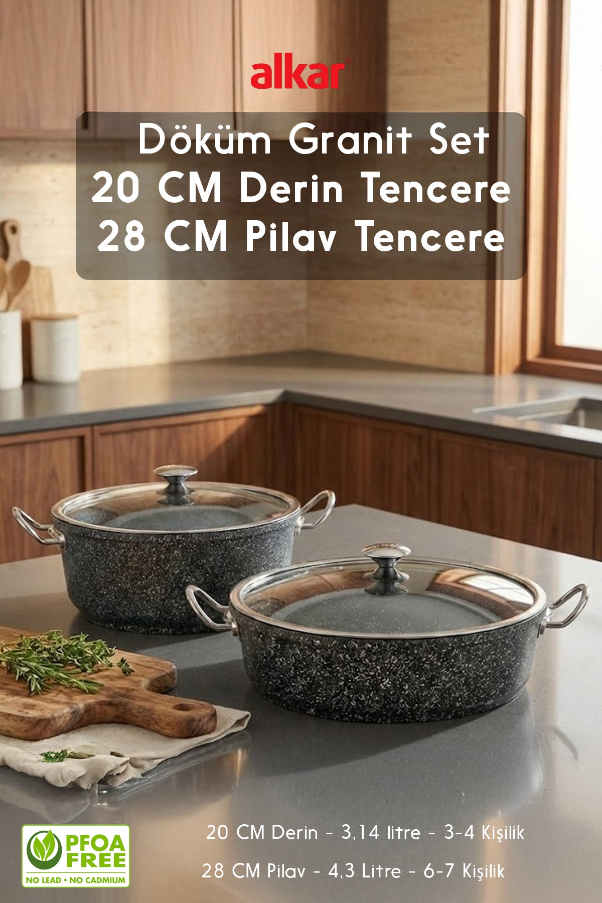 2'li Tencere Seti 20 CM Derin Yemek 28 CM Basık Pilav ve Karnıyarık Tencere Seti Granit Döküm