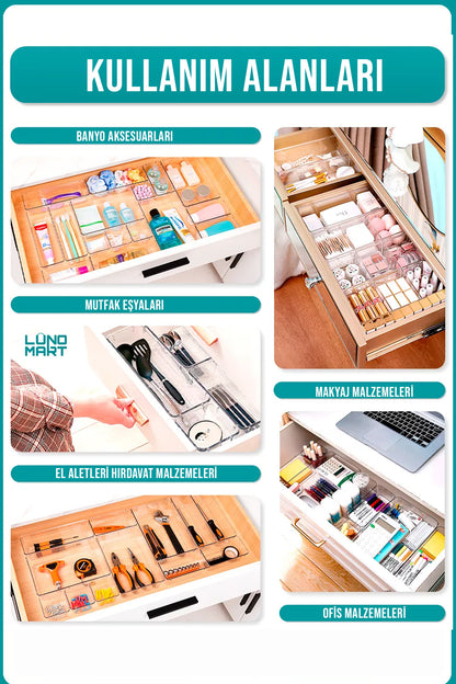 7 Parça Modüler Mutfak Kaşıklık ve Çekmece İçi Düzenleyici Organizer Set