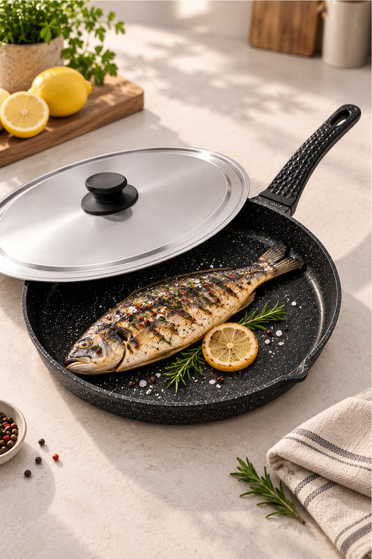 34 Cm Döküm Granit Yanmaz Yapışmaz Balık Tavası