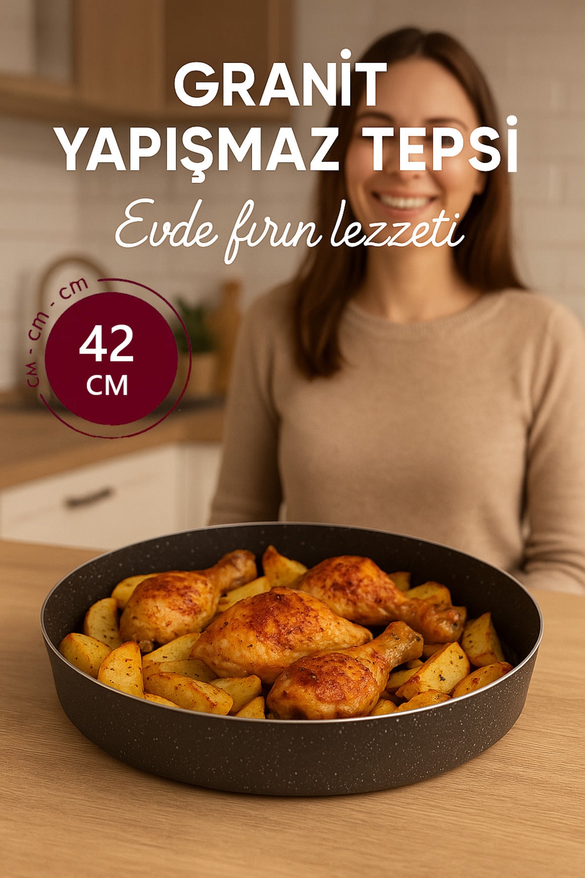 Döküm Granit Yanmaz Yapışmaz Yuvarlak Fırın Tepsisi