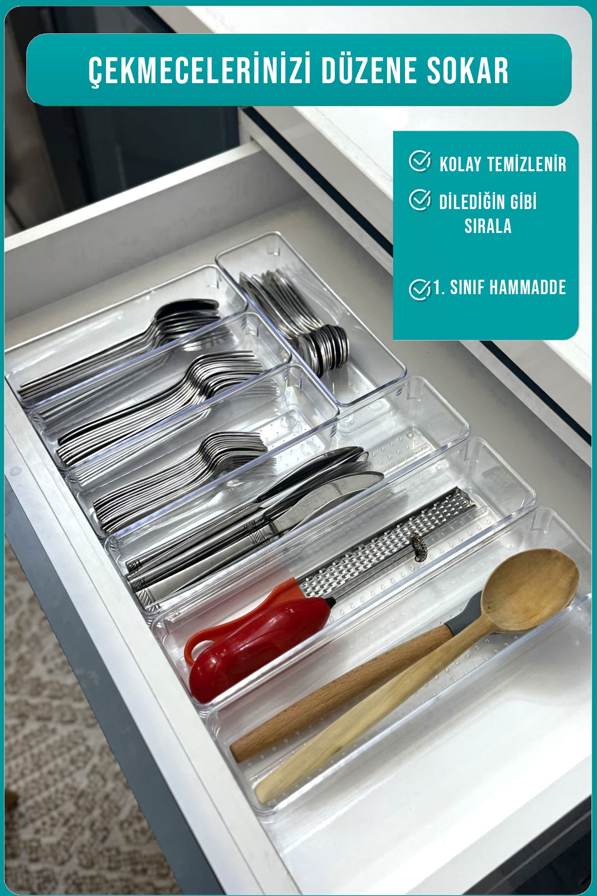 7 Parça Modüler Mutfak Kaşıklık ve Çekmece İçi Düzenleyici Organizer Set