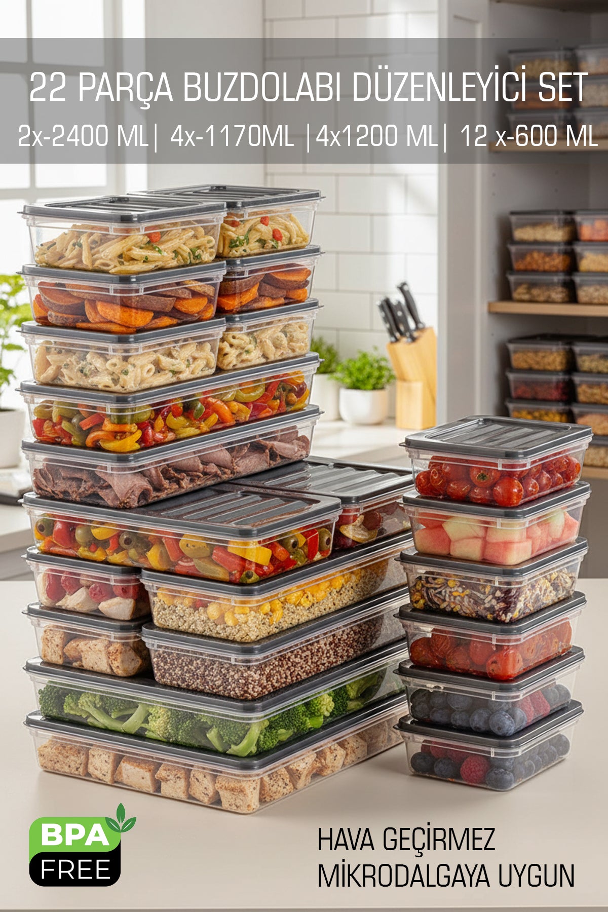 22 Parça Fresh Buzdolabı ve Derin Dondurucu Düzenleyici Difriz Dolap İçi Organizer