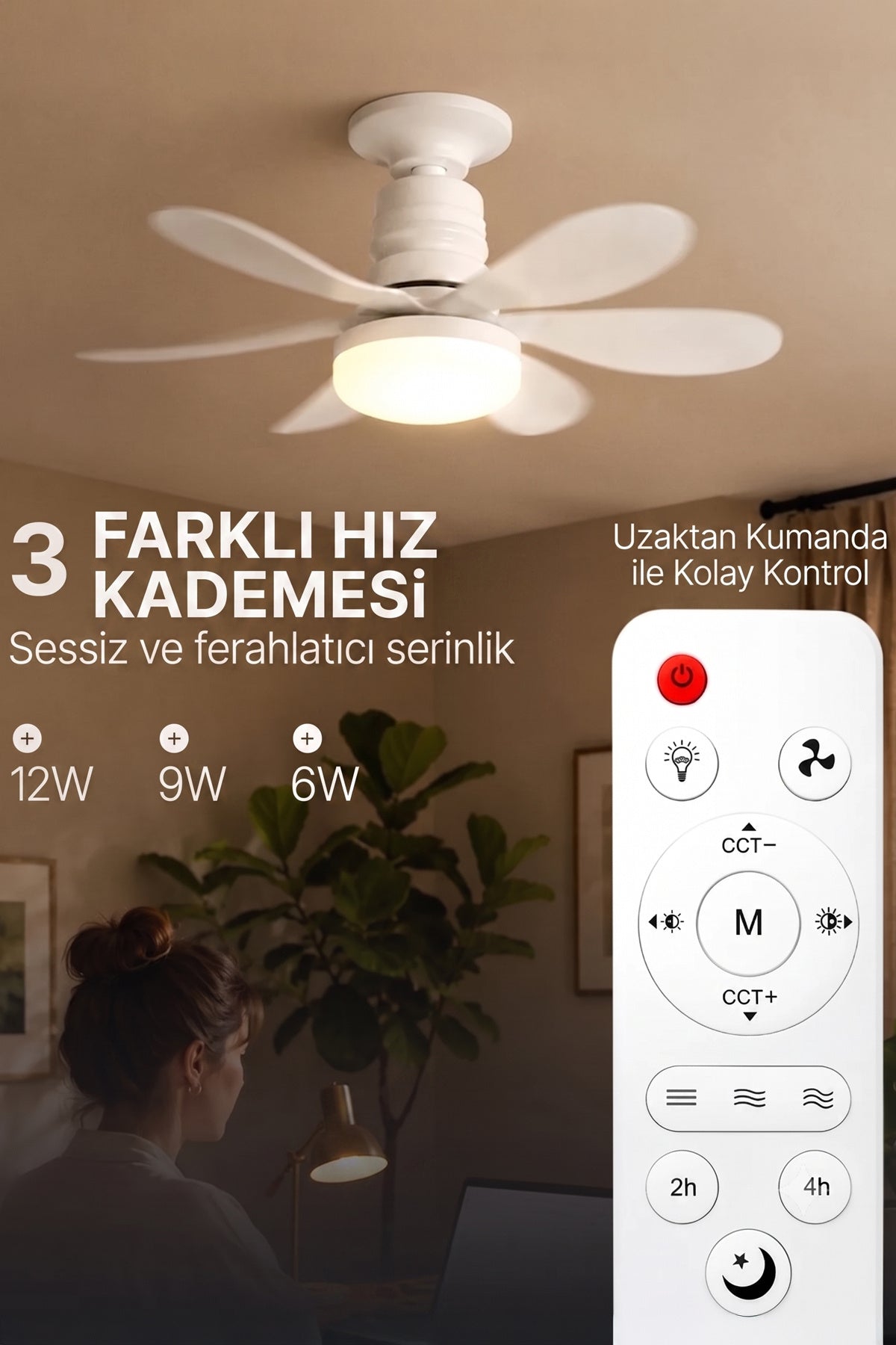 Sessiz Led Işıklı Çok Fonksiyonlu Kolay Kurulum Tavan Vantilatörü 6 KANATLI