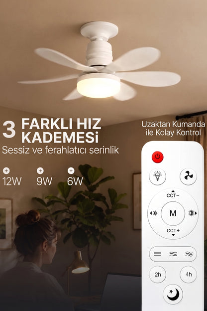 Sessiz Led Işıklı Çok Fonksiyonlu Kolay Kurulum Tavan Vantilatörü 6 KANATLI