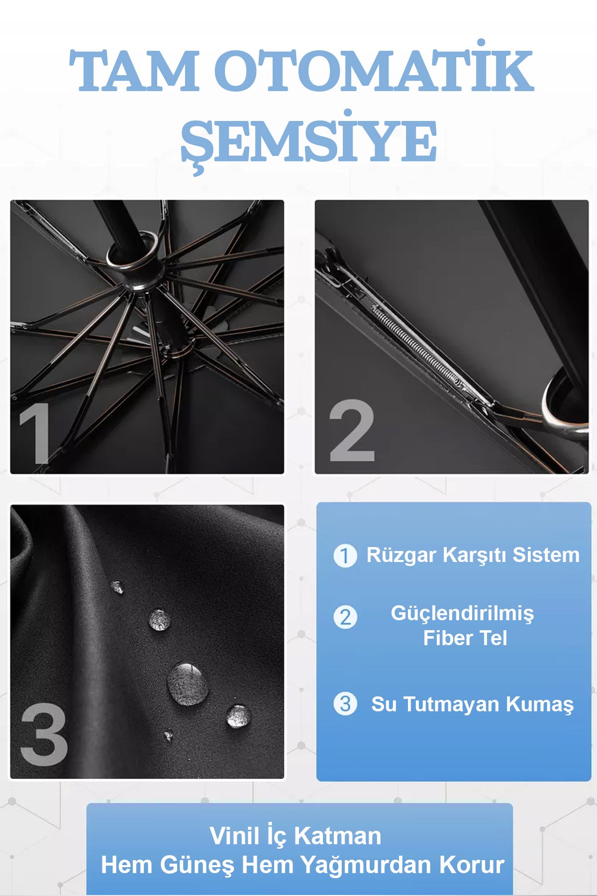 Ahşap Sap 10 Tel Rüzgara Dayanıklı Kırılmaz Şemsiye