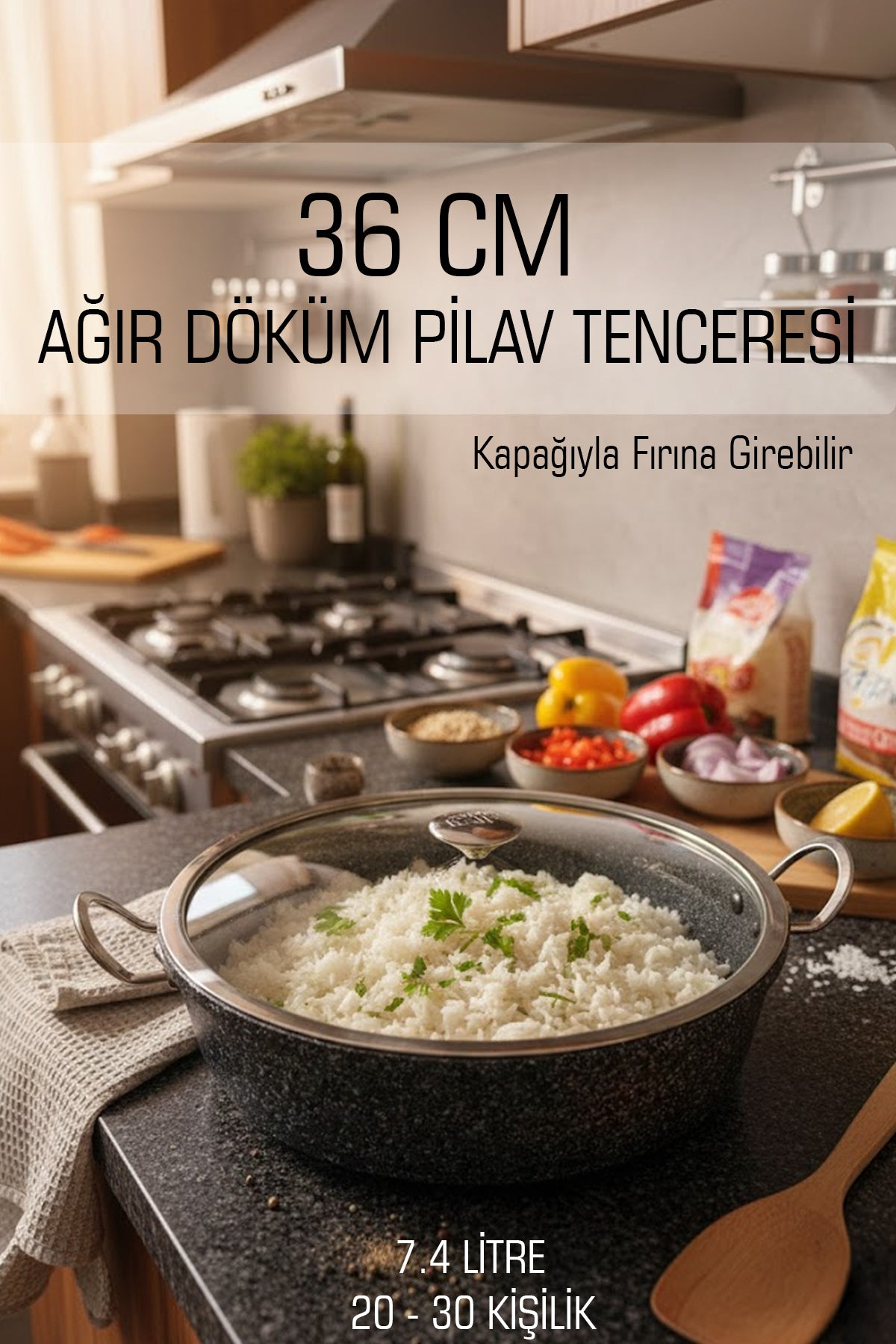 36 CM Ağır Döküm Fırına Girebilir Büyük Boy Pilav & Karnıyarık Tenceresi