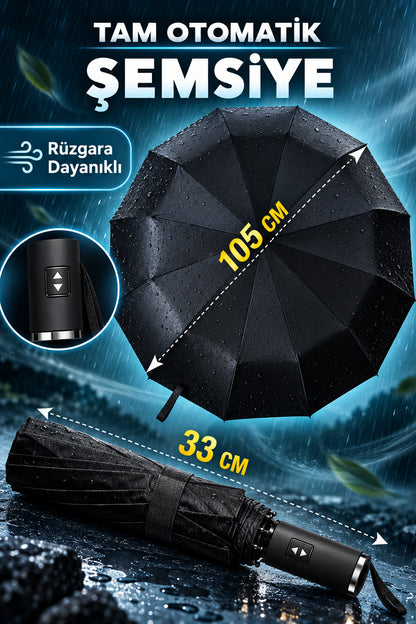 10 Fiber Tam Otomatik Aç Kapa Unisex Rüzgara Dayanıklı Kırılmaz Şemsiye