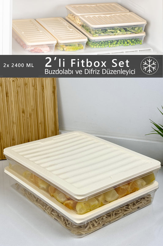 2'li Fitbox Set 2400 ML Hava Geçirmez Buzdolabı ve Buzluk Düzenleyici