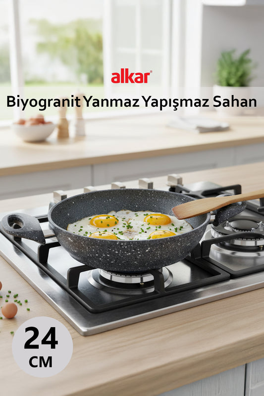 24 CM Büyük Boy Şef Kalitesi Yanmaz Yapışmaz Granit Döküm Sahan