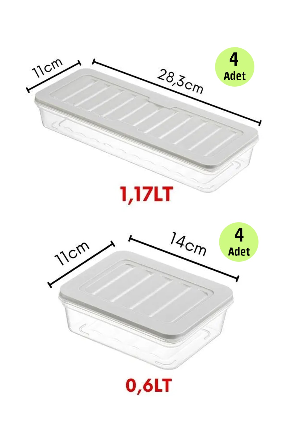 8'li Buzdolabı ve Buzluk Düzenleyici Saklama Kabı Derin Dondurucu Düzenleyici 4x1170 ML 4x600 ML