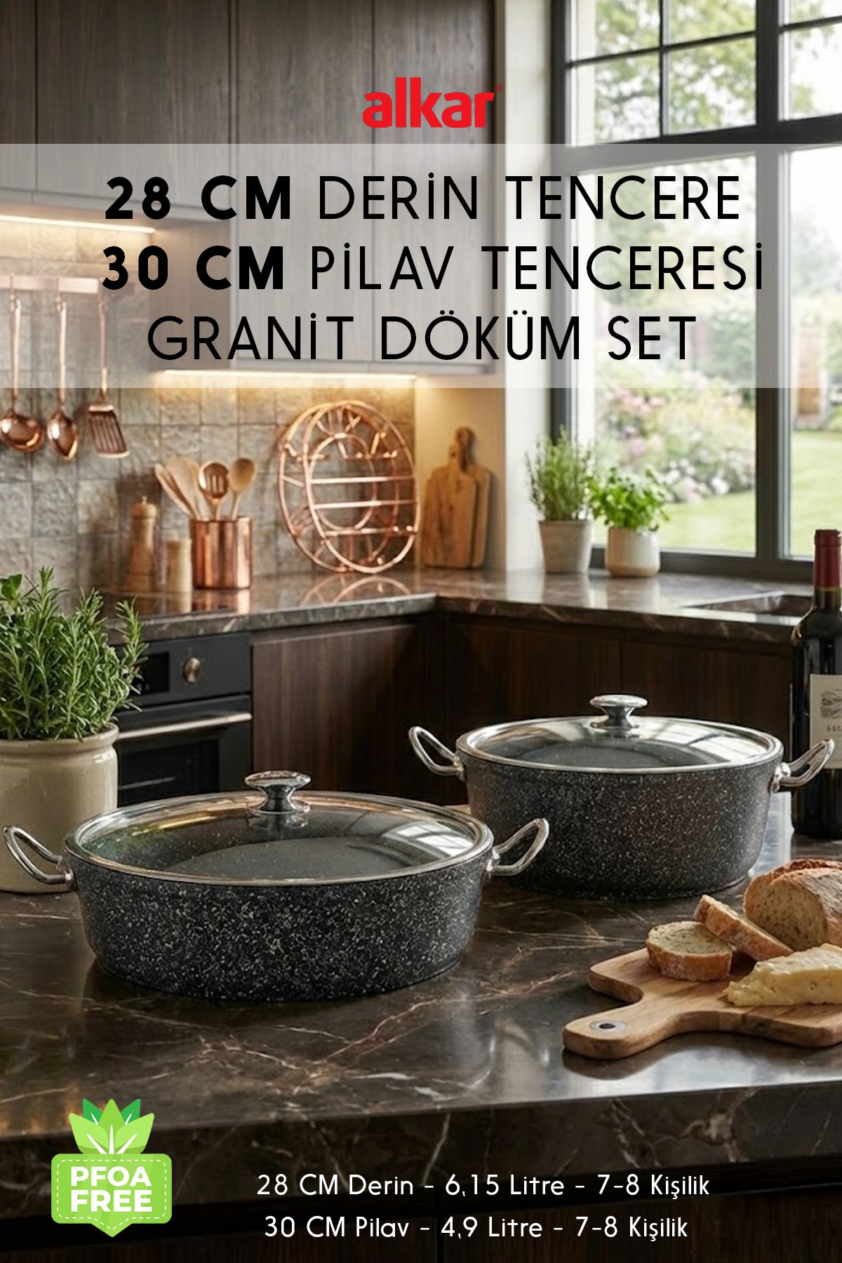 30 Cm Pilav Karnıyarık ve 28 Cm Derin Granit Döküm Tencere Seti – Fırına Girebilir 2'li Set
